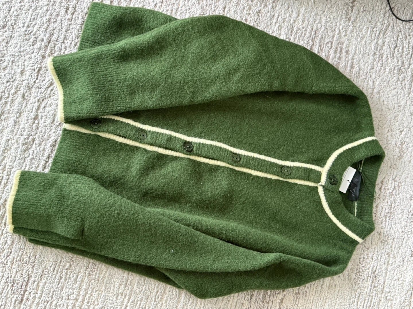 Green Cardigan with Cream Trim - photo 4