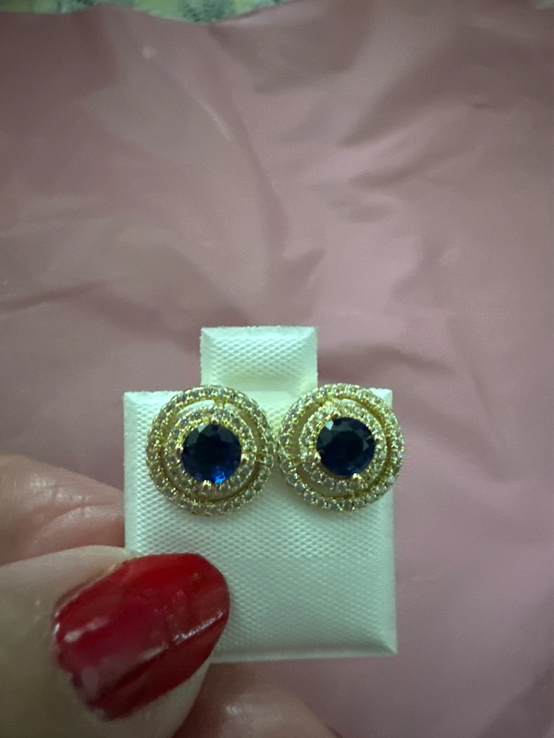 Blue Sapphire & Diamond Halo Stud Earrings - photo 3