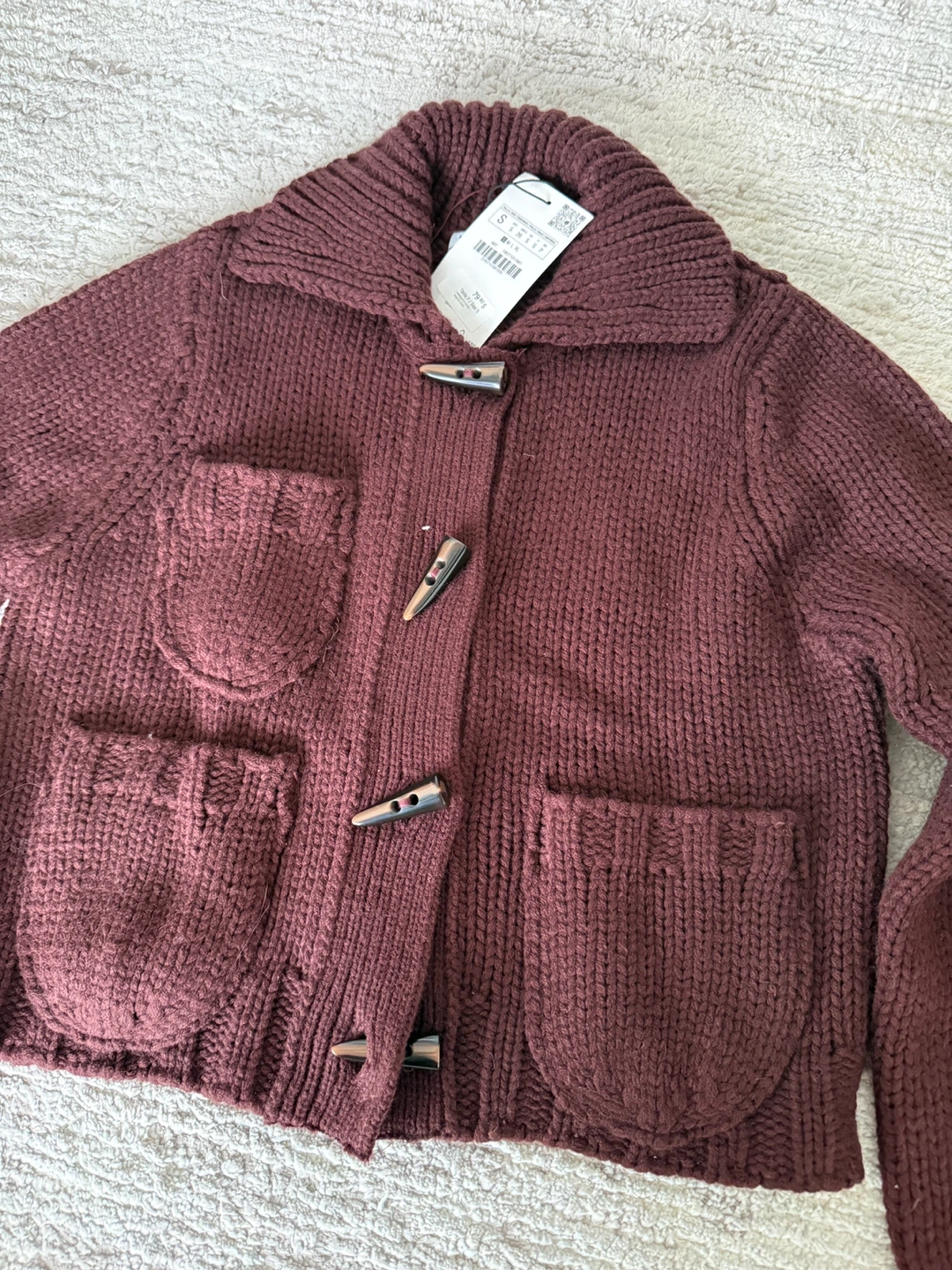 Burgundy Knit Toggle Cardigan - Size S