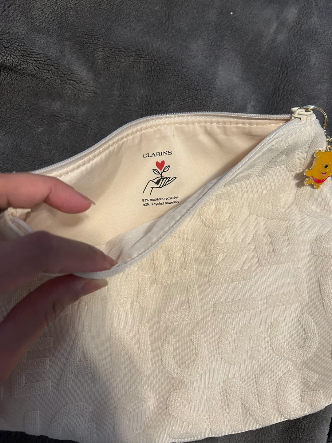 Clarins White Recycled Cosmetic Pouch with Winnie the Pooh Charm - photo 2