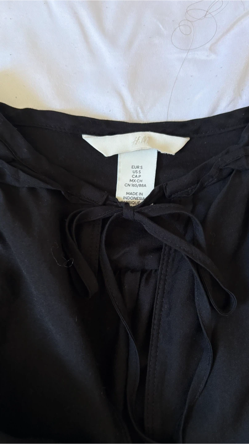 H&M Black Long Sleeve Tie Neck Blouse - Size S - photo 2