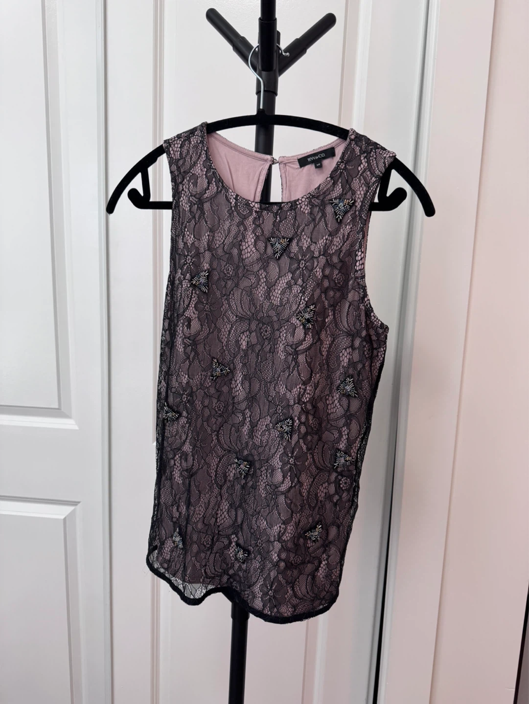 RW&CO. Black Lace Beaded Top Size S/P - photo 2