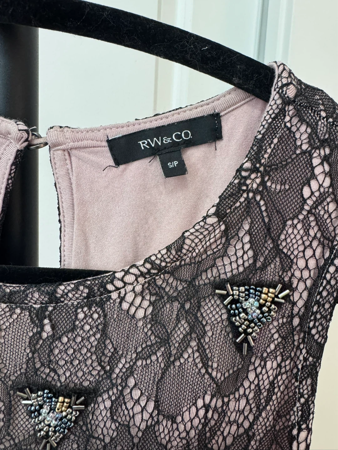 RW&CO. Black Lace Beaded Top Size S/P