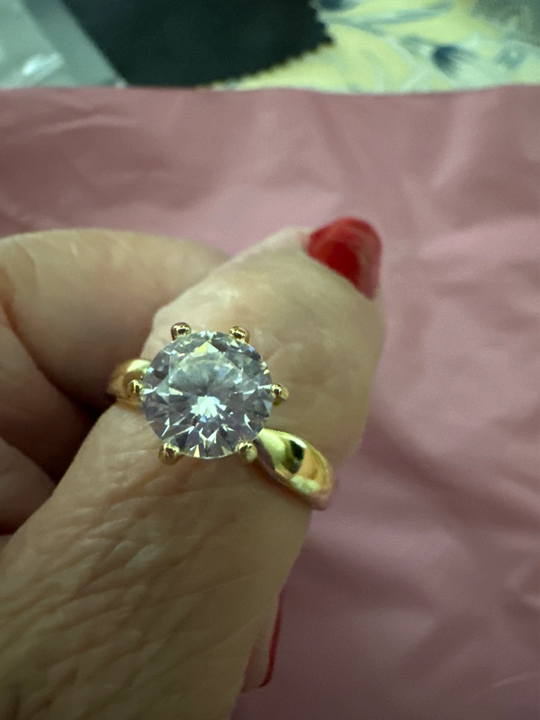 14k Gold laminated Engagement Ring with Large Clear Stone - photo 2