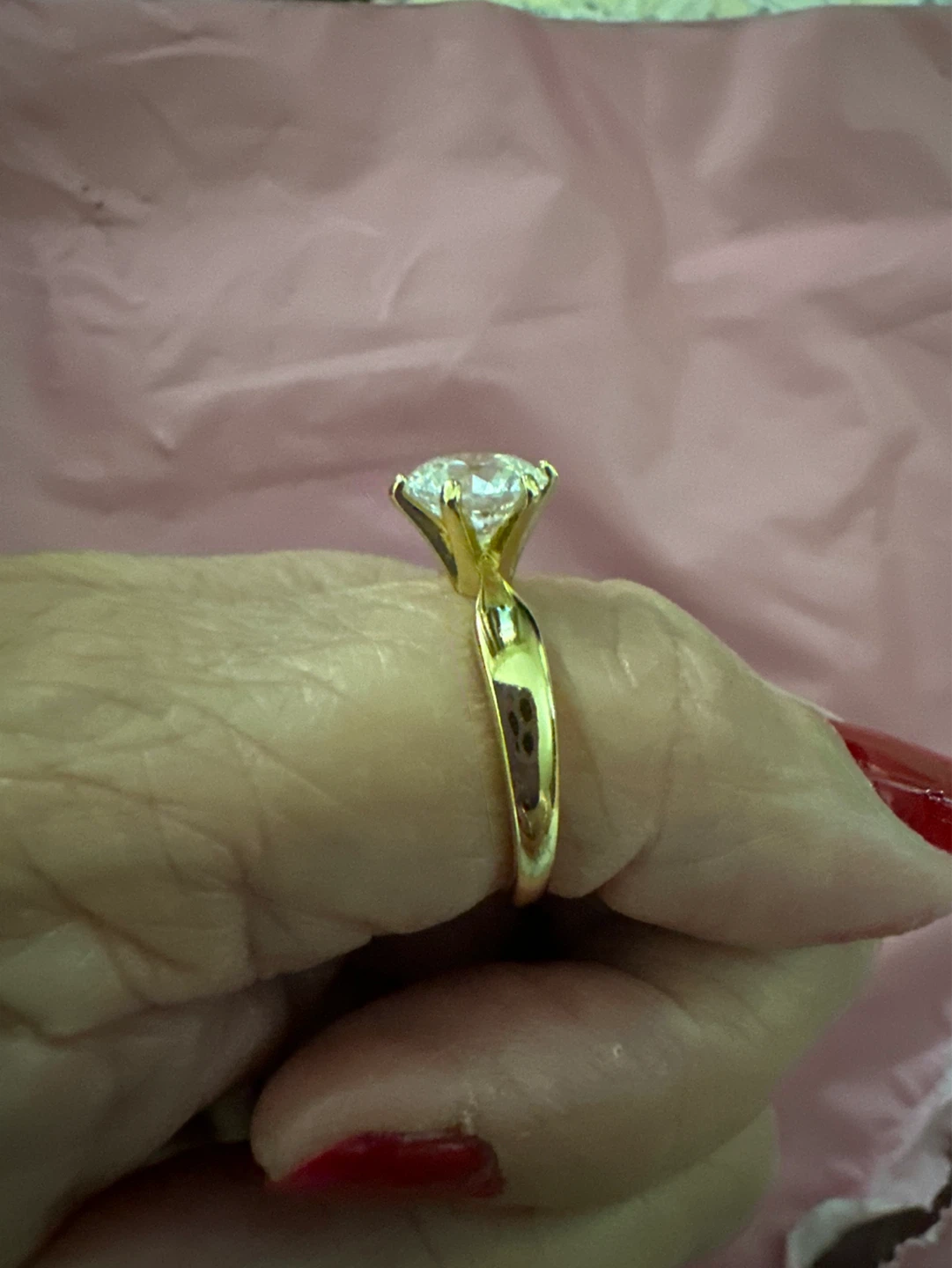 14k Gold laminated Engagement Ring with Large Clear Stone - photo 3