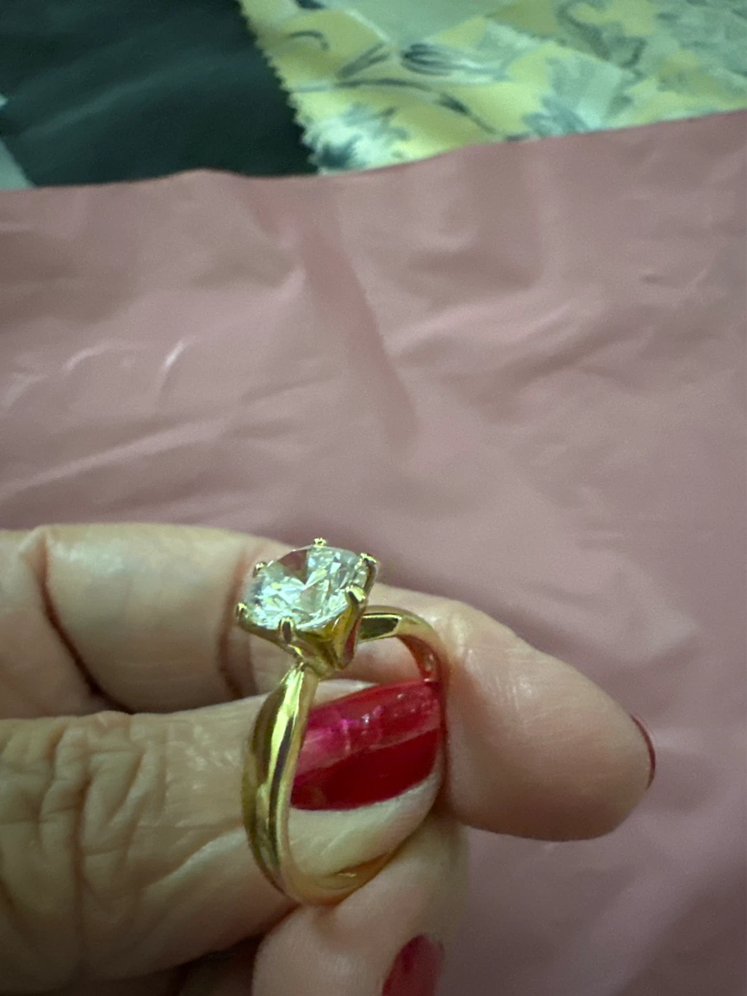 14k Gold laminated Engagement Ring with Large Clear Stone