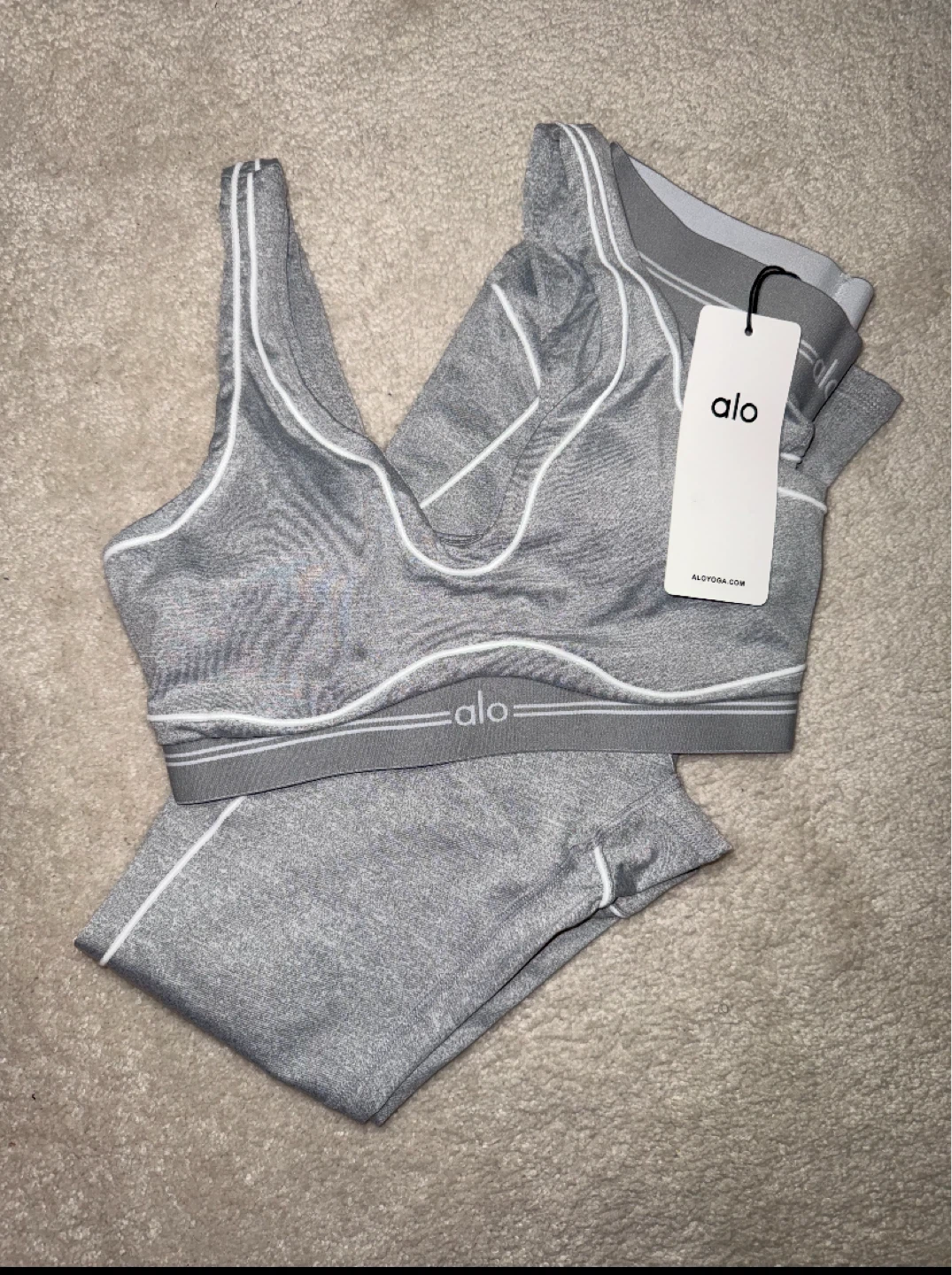 Alo Yoga Grey Sports Bra and Leggings Set