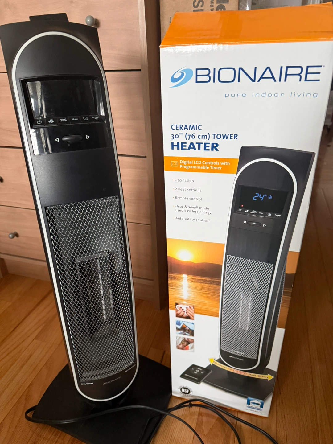 Bionaire Ceramic 30" Tower Heater with Remote and Timer