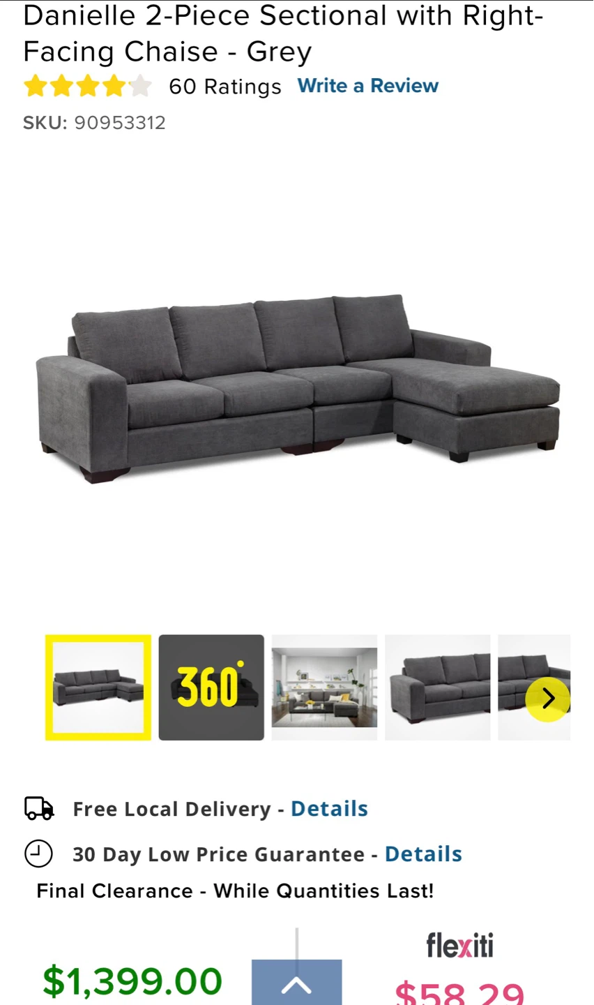 Danielle 2-Piece Sectional Sofa with Chaise - Grey - photo 2