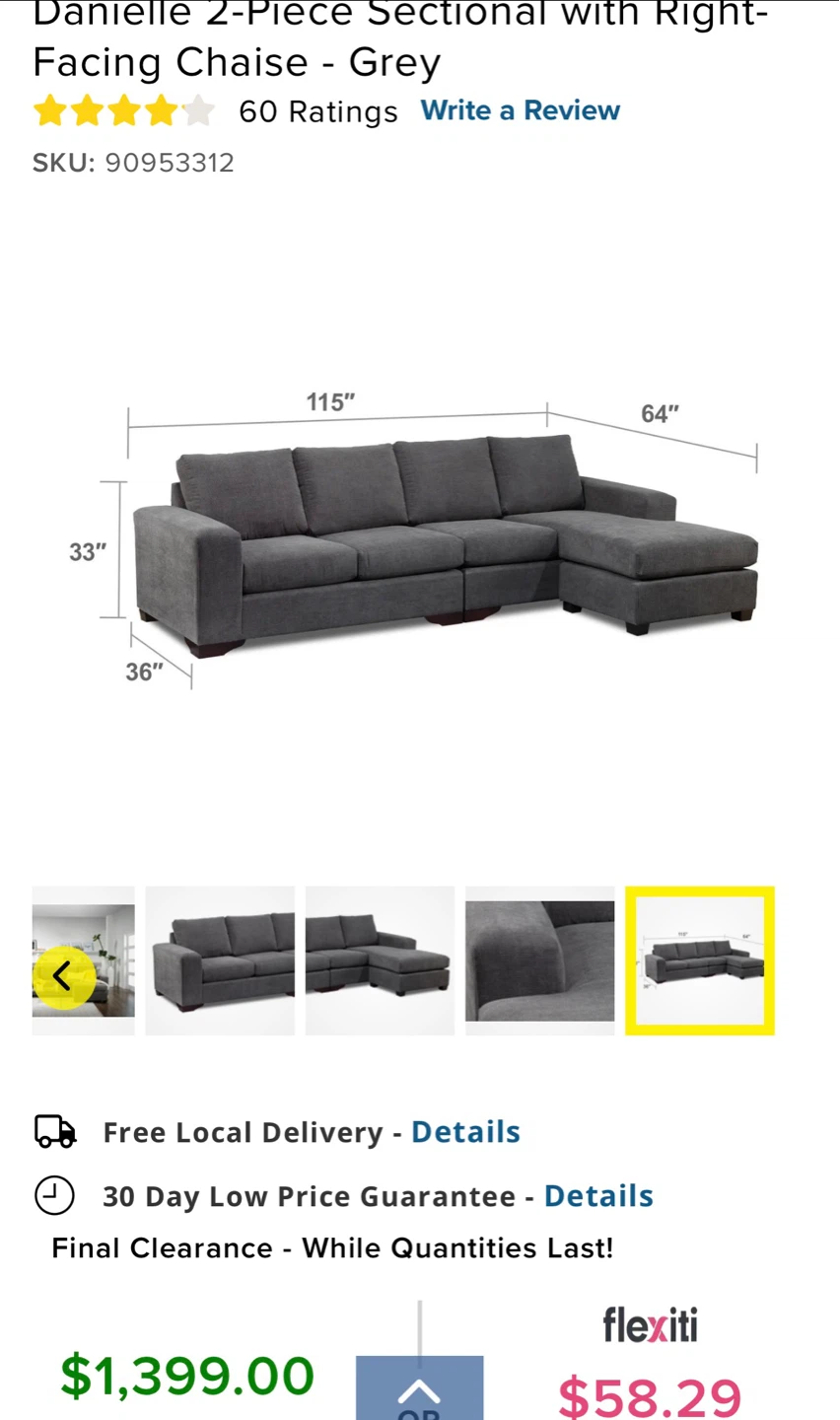Danielle 2-Piece Sectional Sofa with Chaise - Grey - photo 3