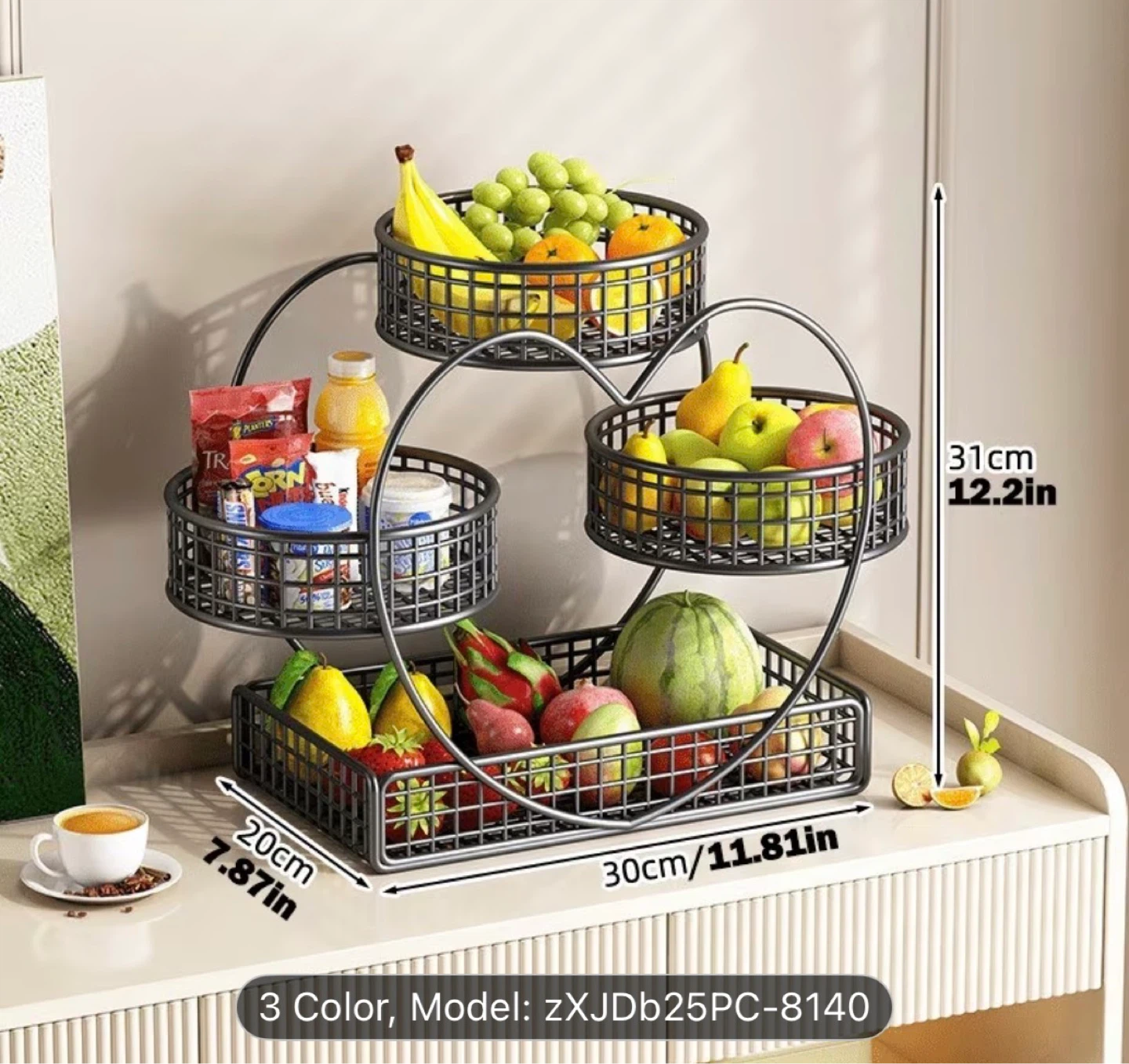 3 Tier Heart Shaped Wire Fruit Basket