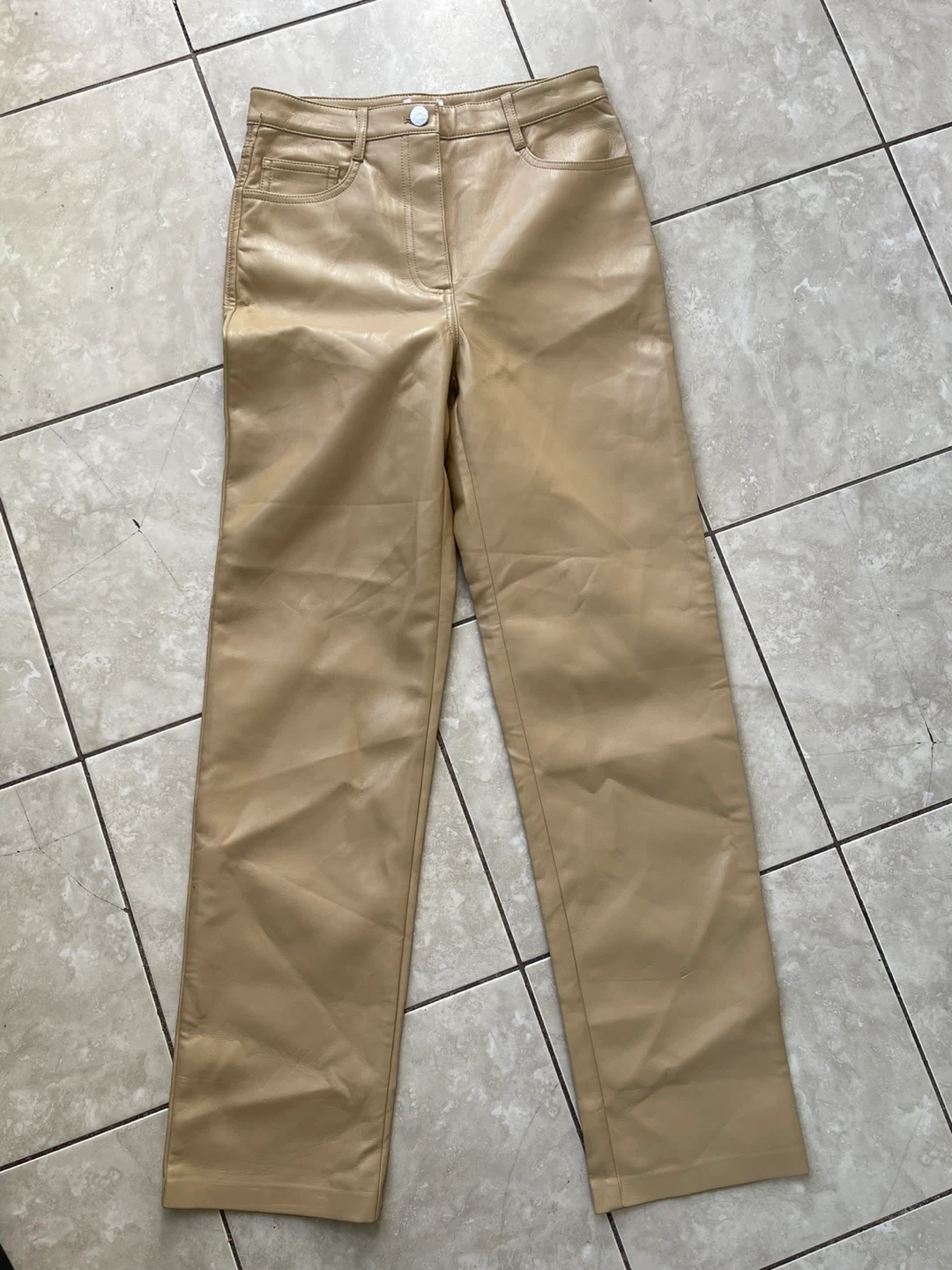 Tan Faux Leather Pants