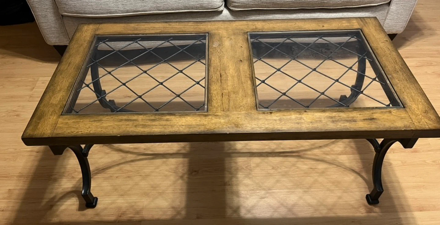 Unique Wooden Coffee Table with Glass Top