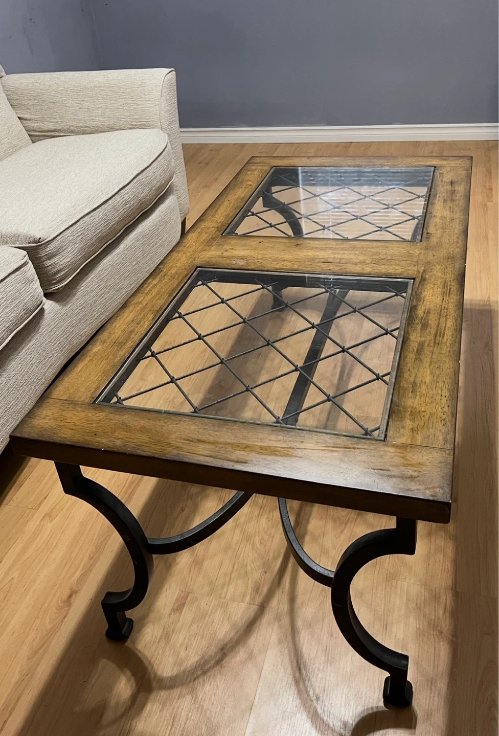 Unique Wooden Coffee Table with Glass Top - photo 2