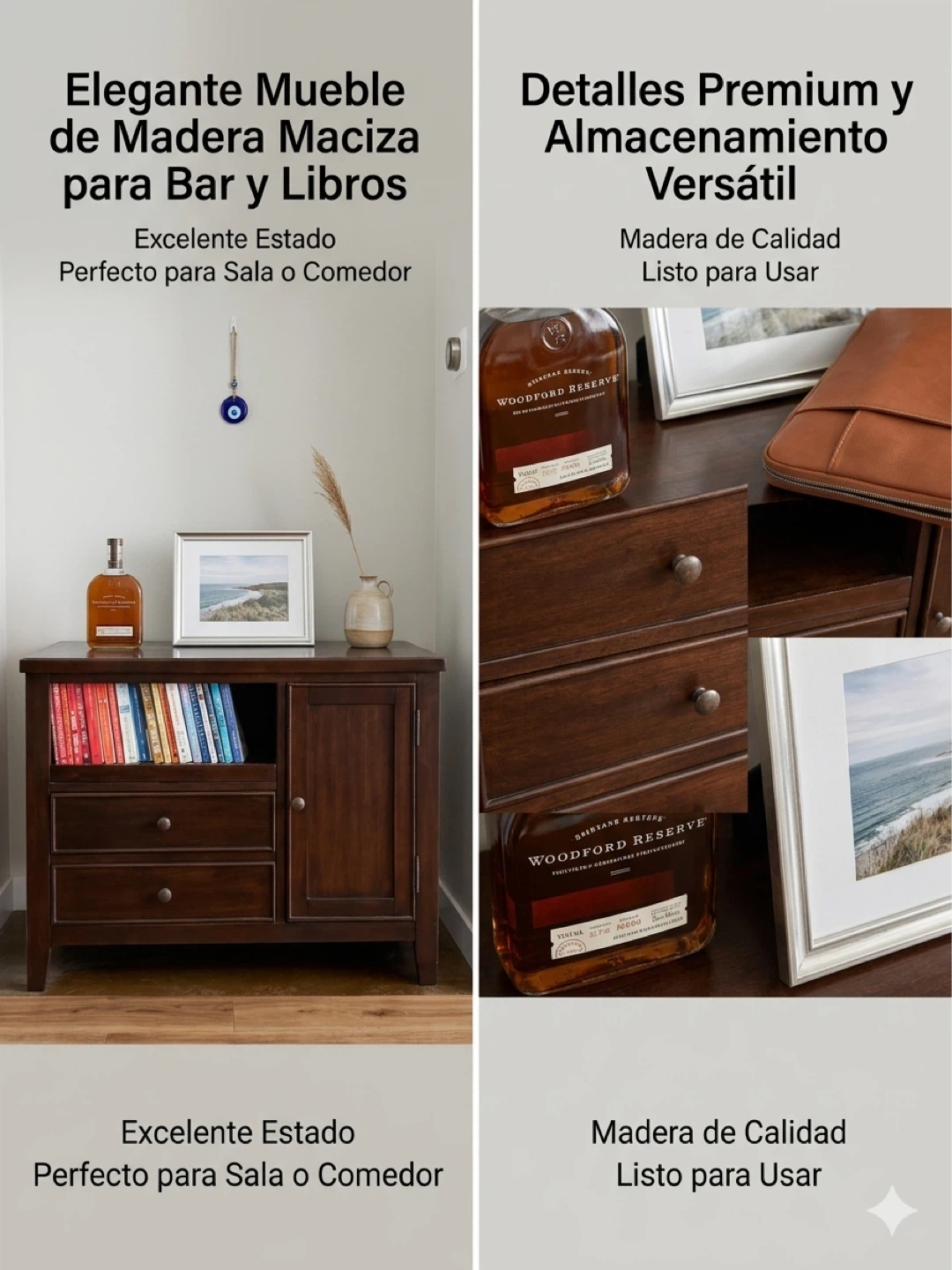 Wooden Media Console with Storage - photo 2