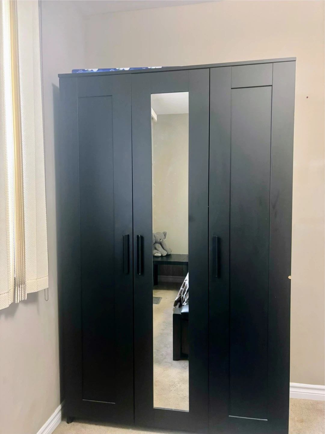 IKEA BRIMNES Wardrobe with 3 Doors and Mirror - Black