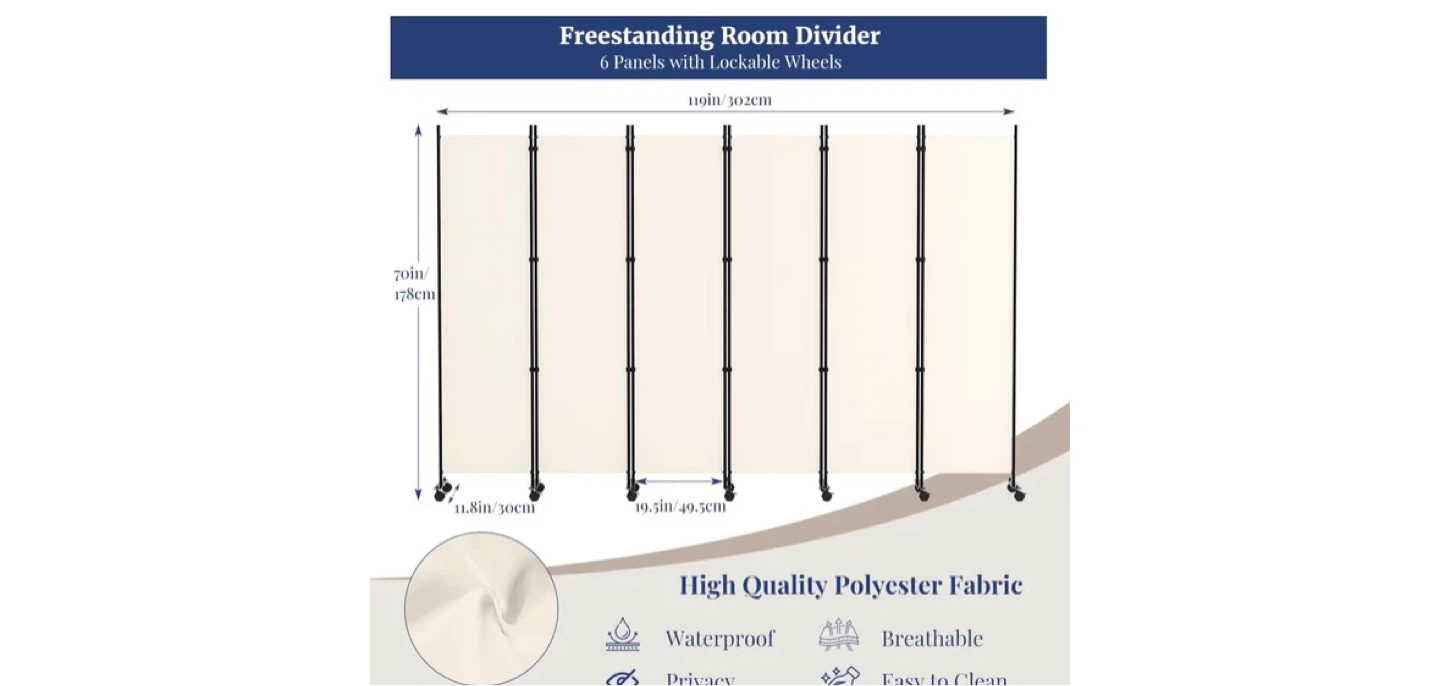 Kokorona 6-Panel Freestanding Room Divider - photo 2