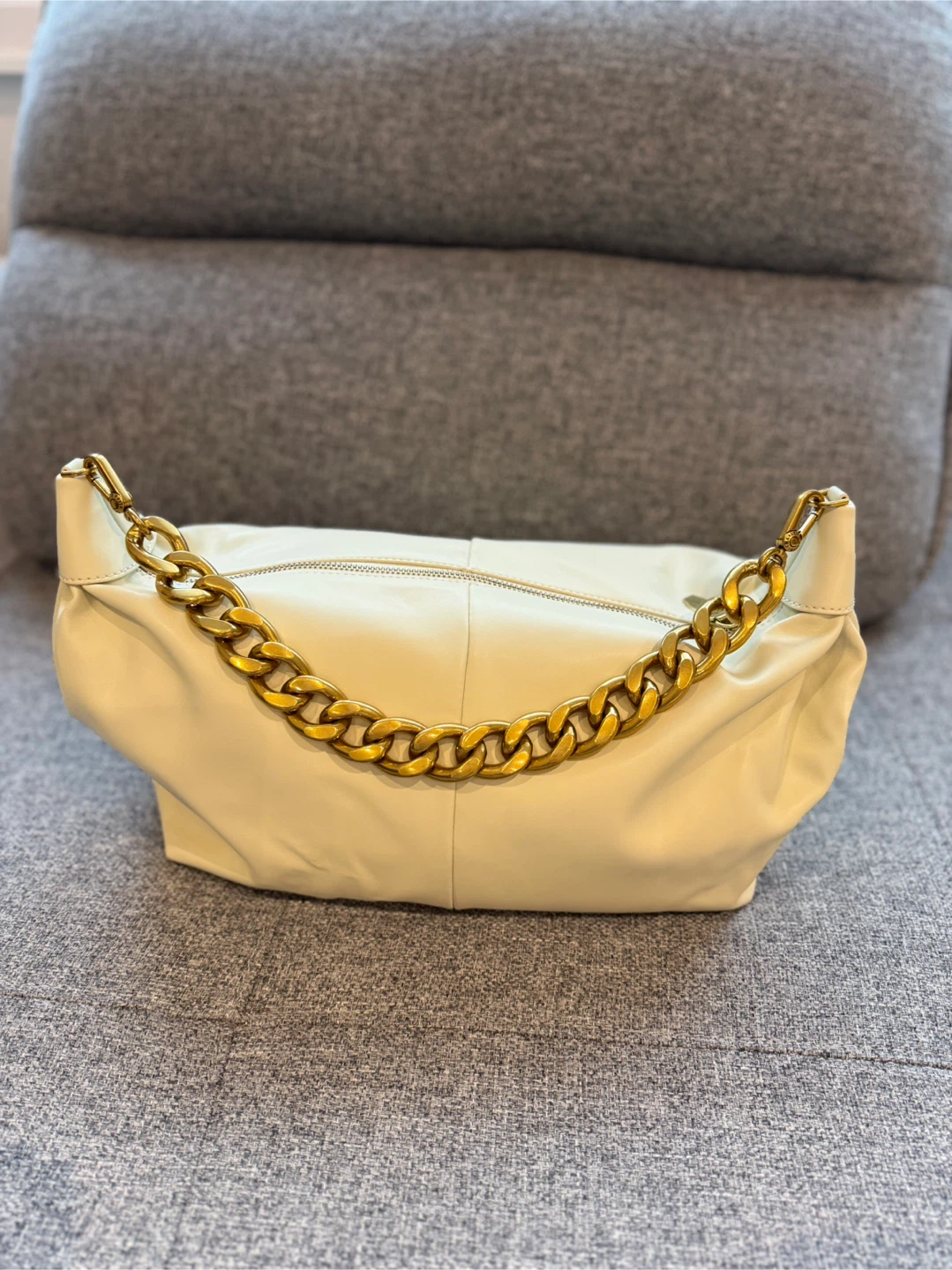 Charles & Keith Cream Ruched Shoulder Bag with Chain Strap - photo 3