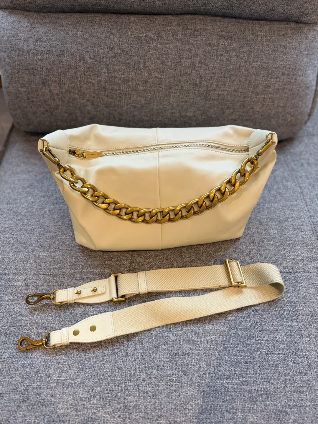 Charles & Keith Cream Ruched Shoulder Bag with Chain Strap - photo 2