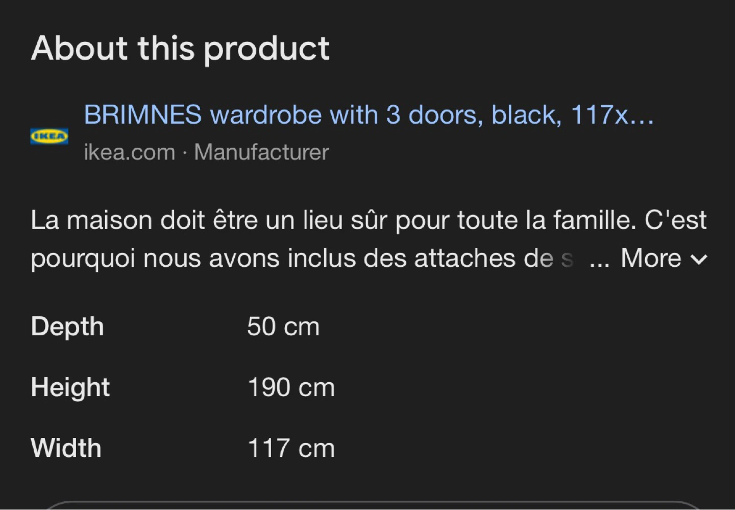 IKEA BRIMNES Wardrobe with 3 Doors and Mirror - Black - photo 2