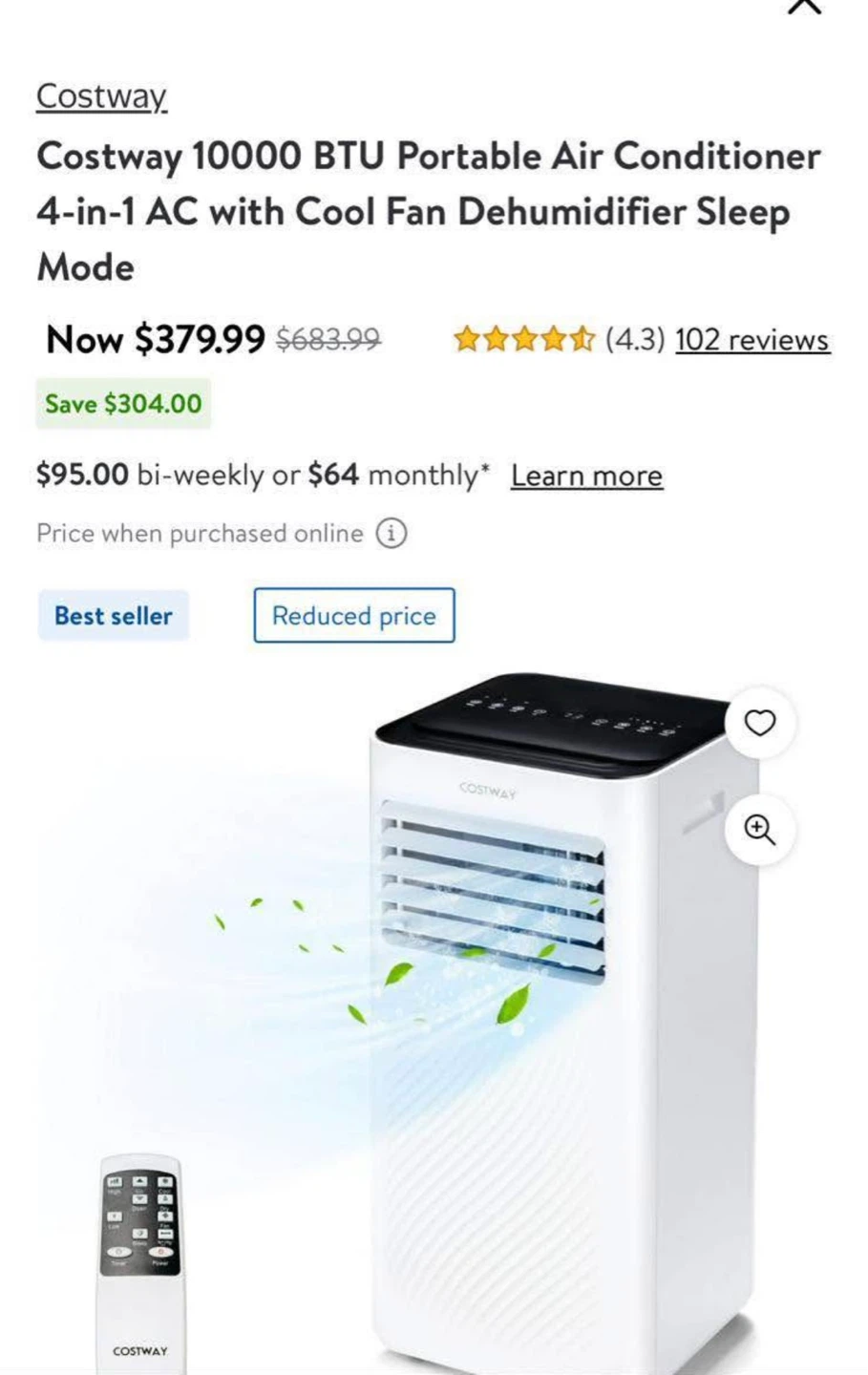 Costway 10000 BTU Portable Air Conditioner