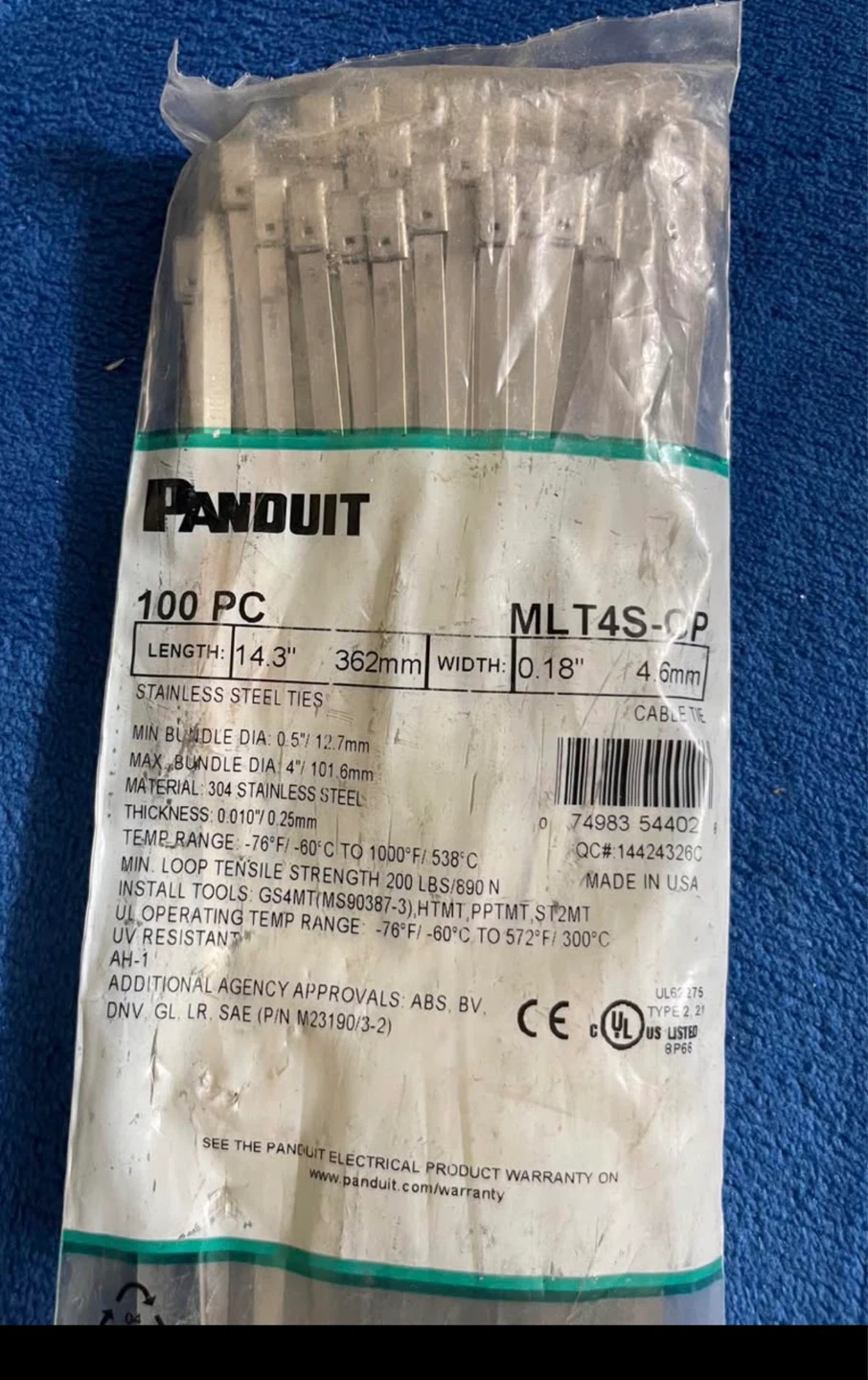 Panduit MLT4S-CP Stainless Steel Cable Ties - 100 Pack - photo 2