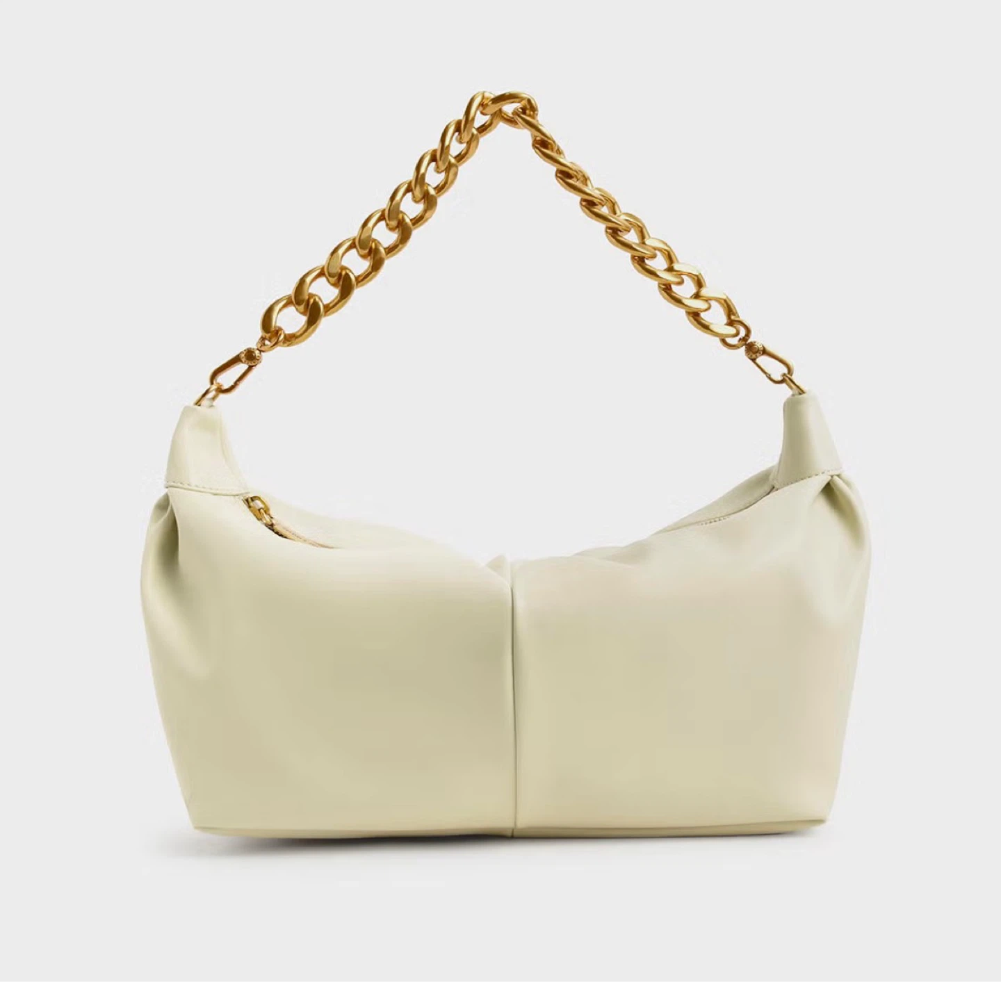 Charles & Keith Cream Ruched Shoulder Bag with Chain Strap