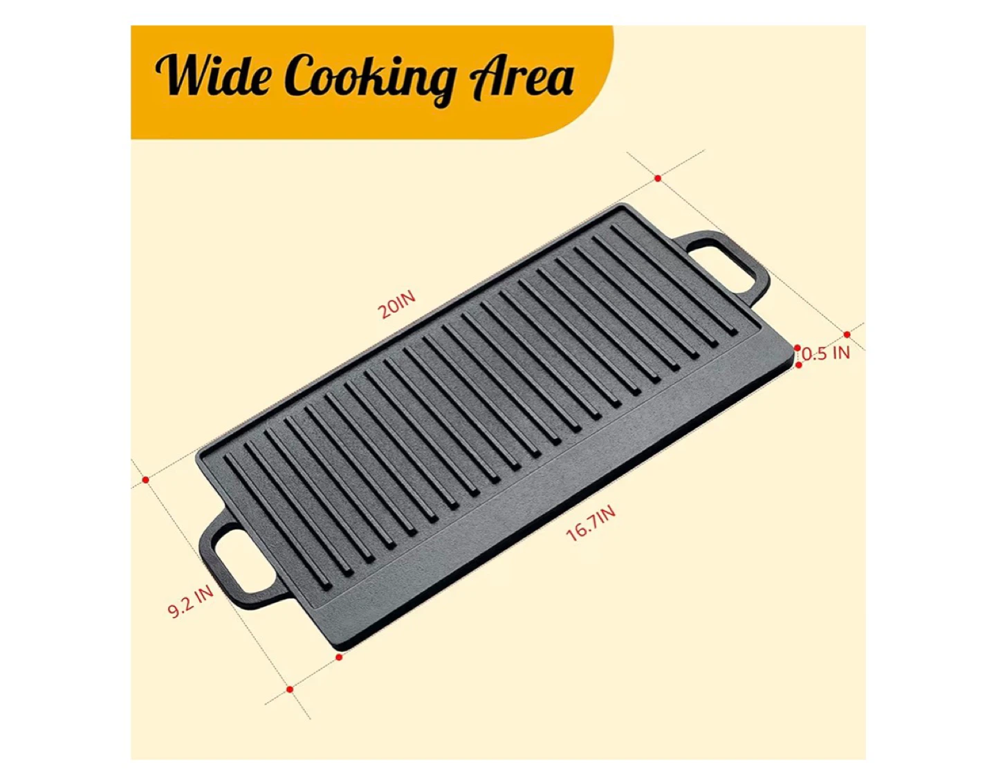 OVERMONT Two-way Cast Iron Griddle & Grill Pan 17"x9" - photo 2