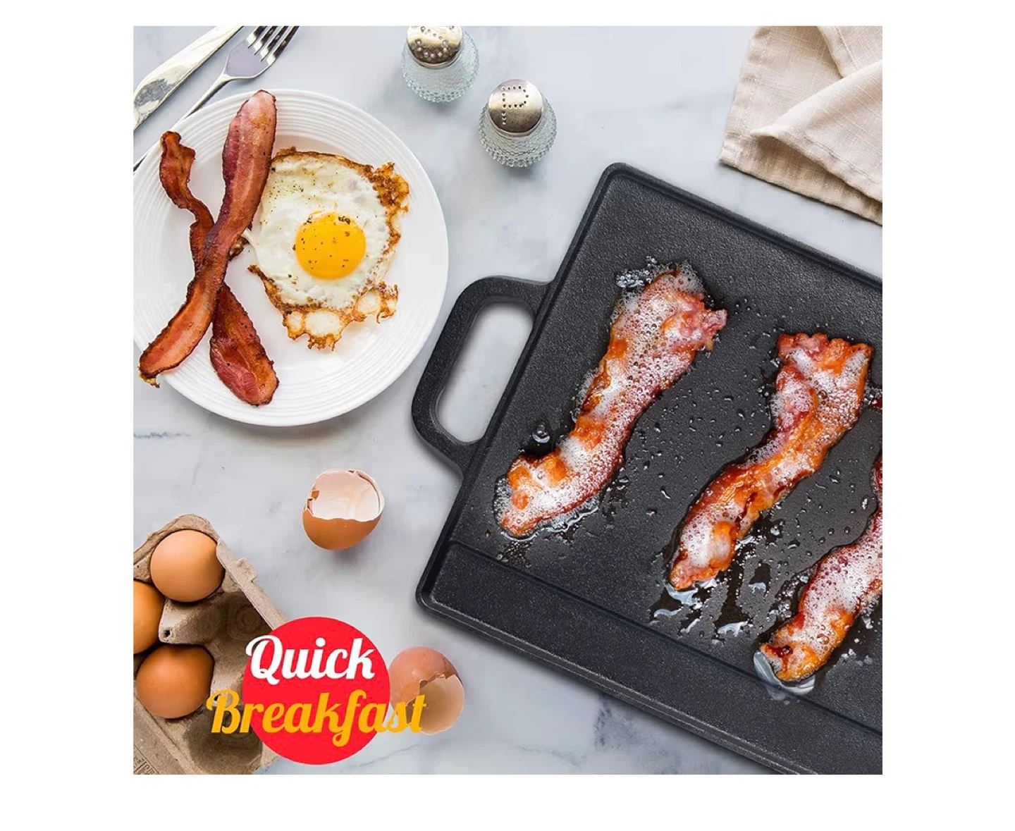 OVERMONT Two-way Cast Iron Griddle & Grill Pan 17"x9" - photo 4