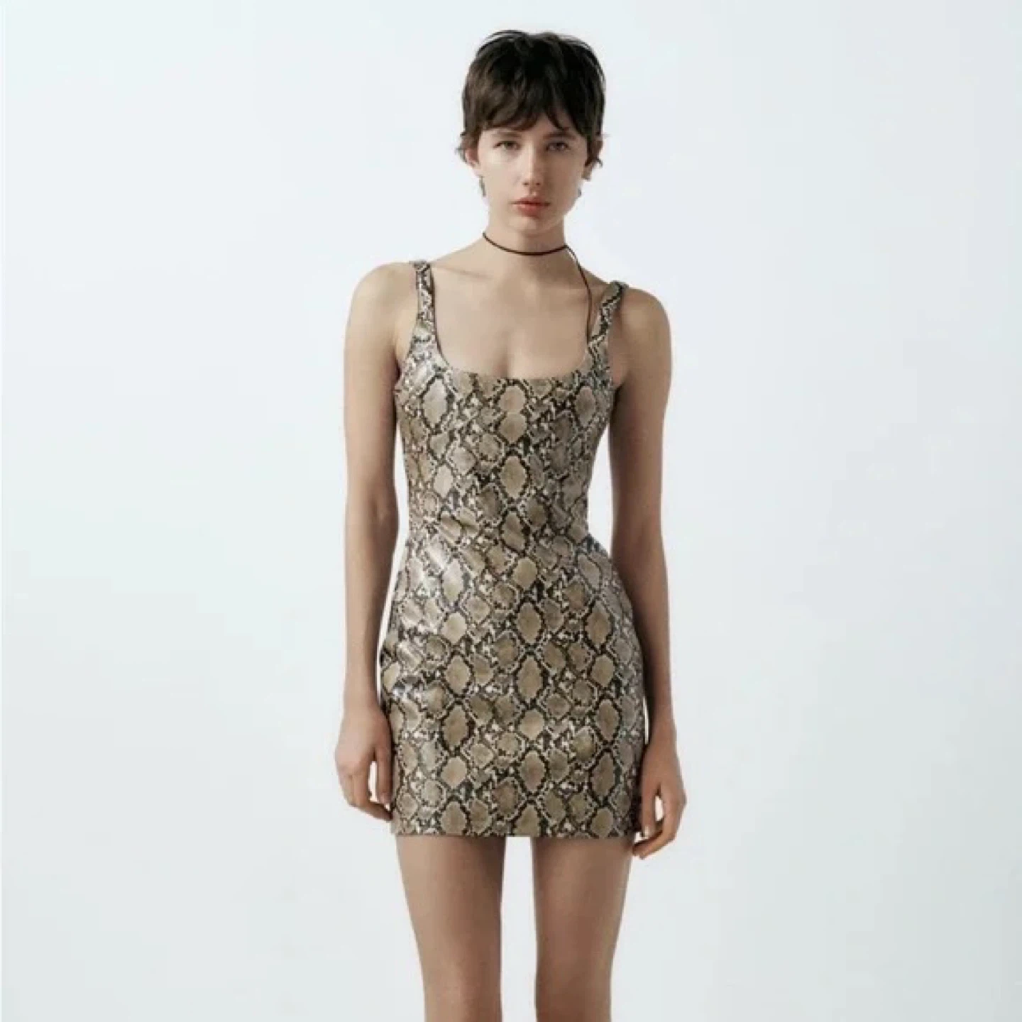 Zara faux leather Mini Dress - Beige & Black