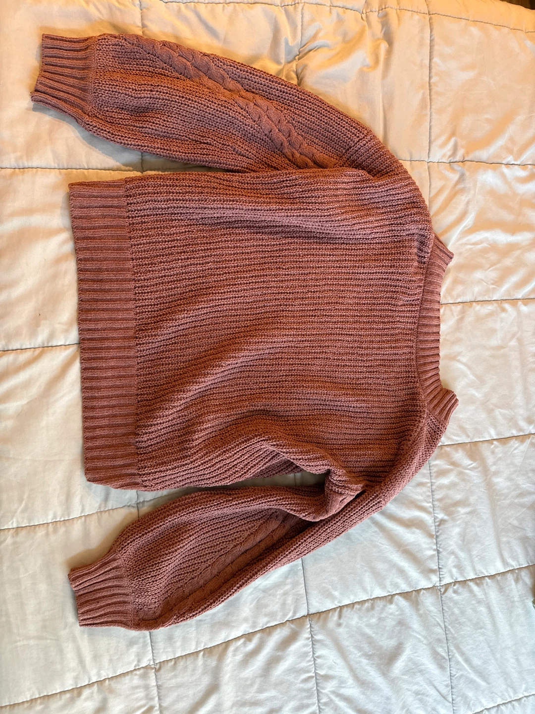Pink Rose Pink Cable Knit V-Neck Sweater - Size S - photo 2
