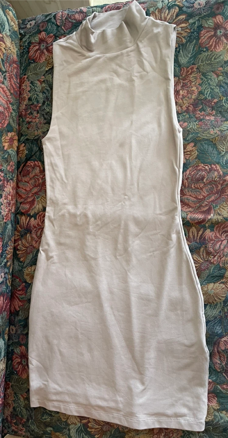 Sleeveless Mock Neck Mini Dress - Beige
