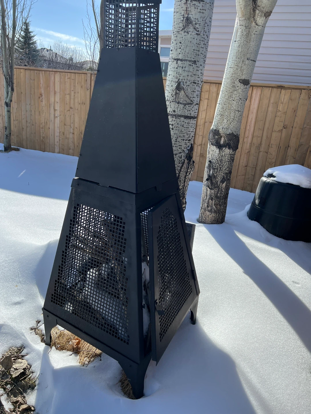 Black Metal Fire Pit with Mesh Door