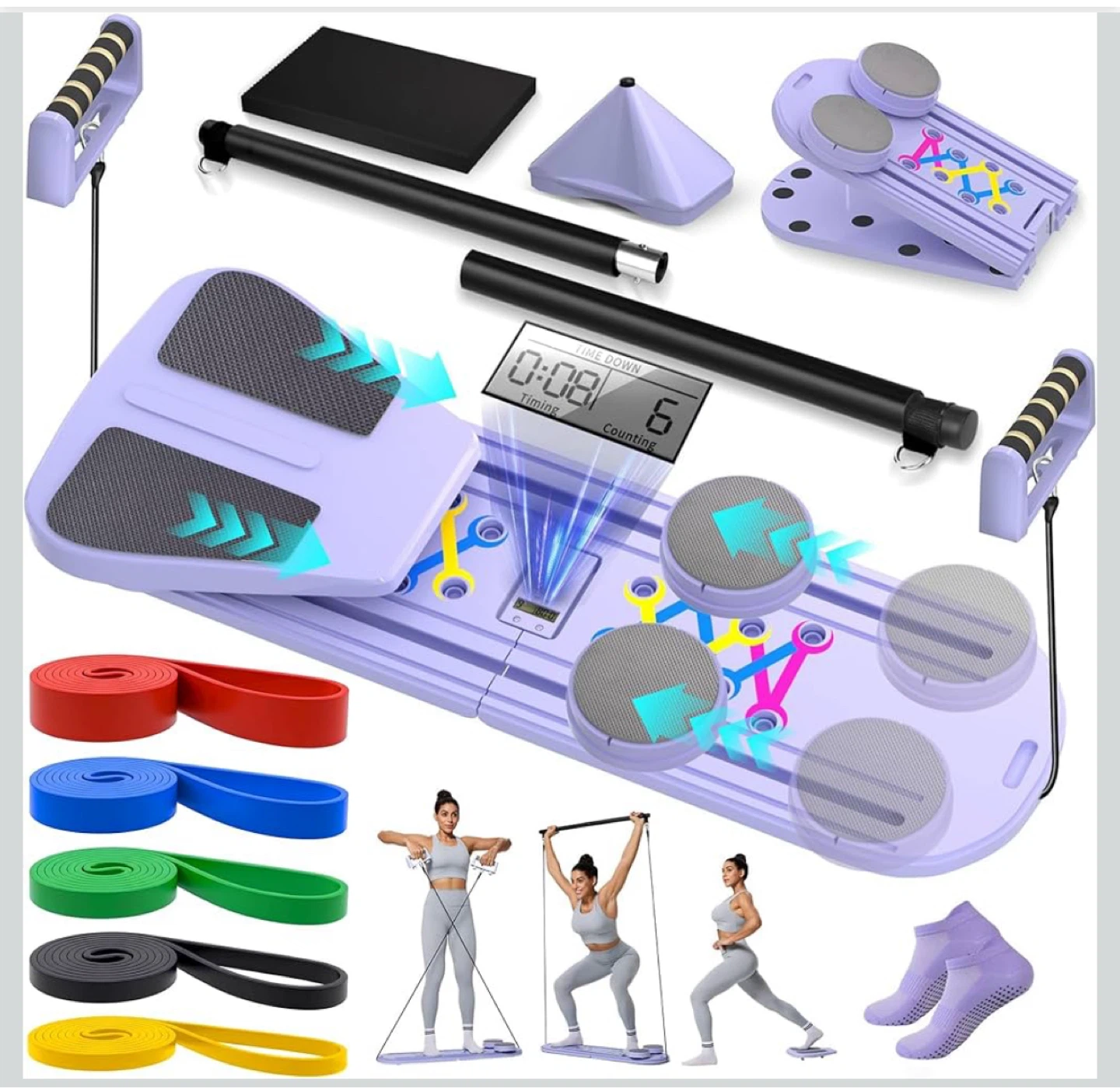 Total Body Workout Pilates Board with Resistance Bands