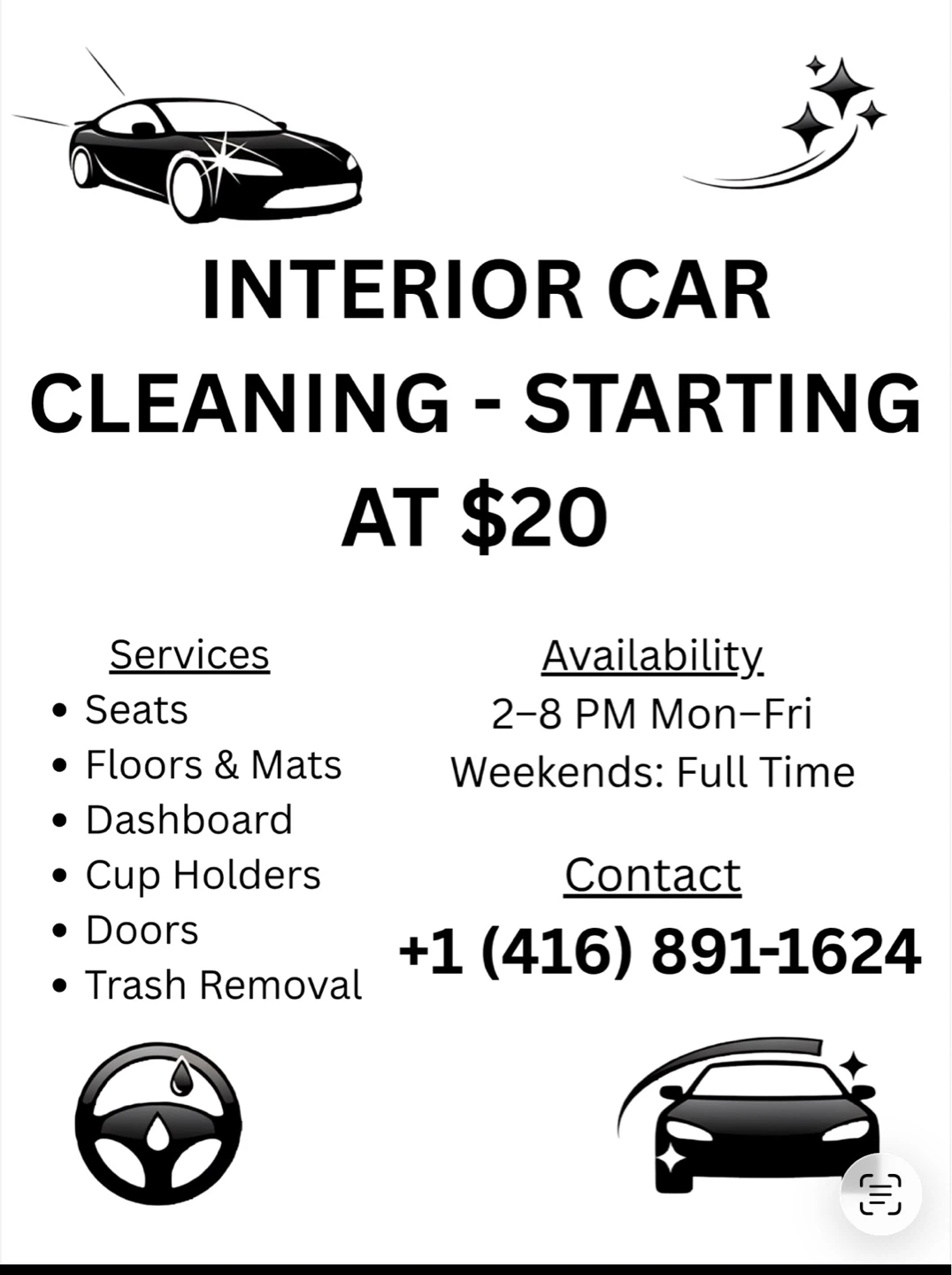 Interior Car Cleaning Service - Starting at $20