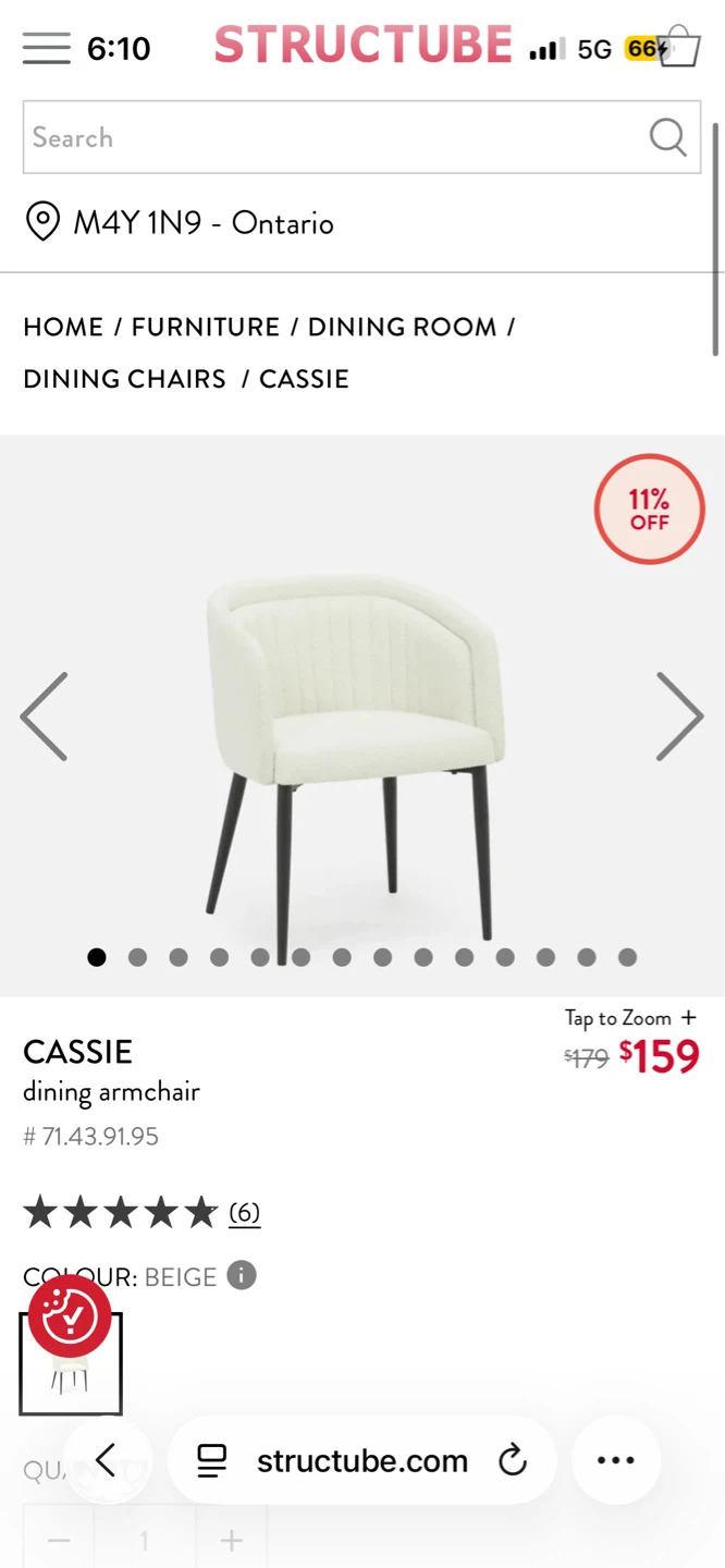 Structube Cassie  Armchair - Beige