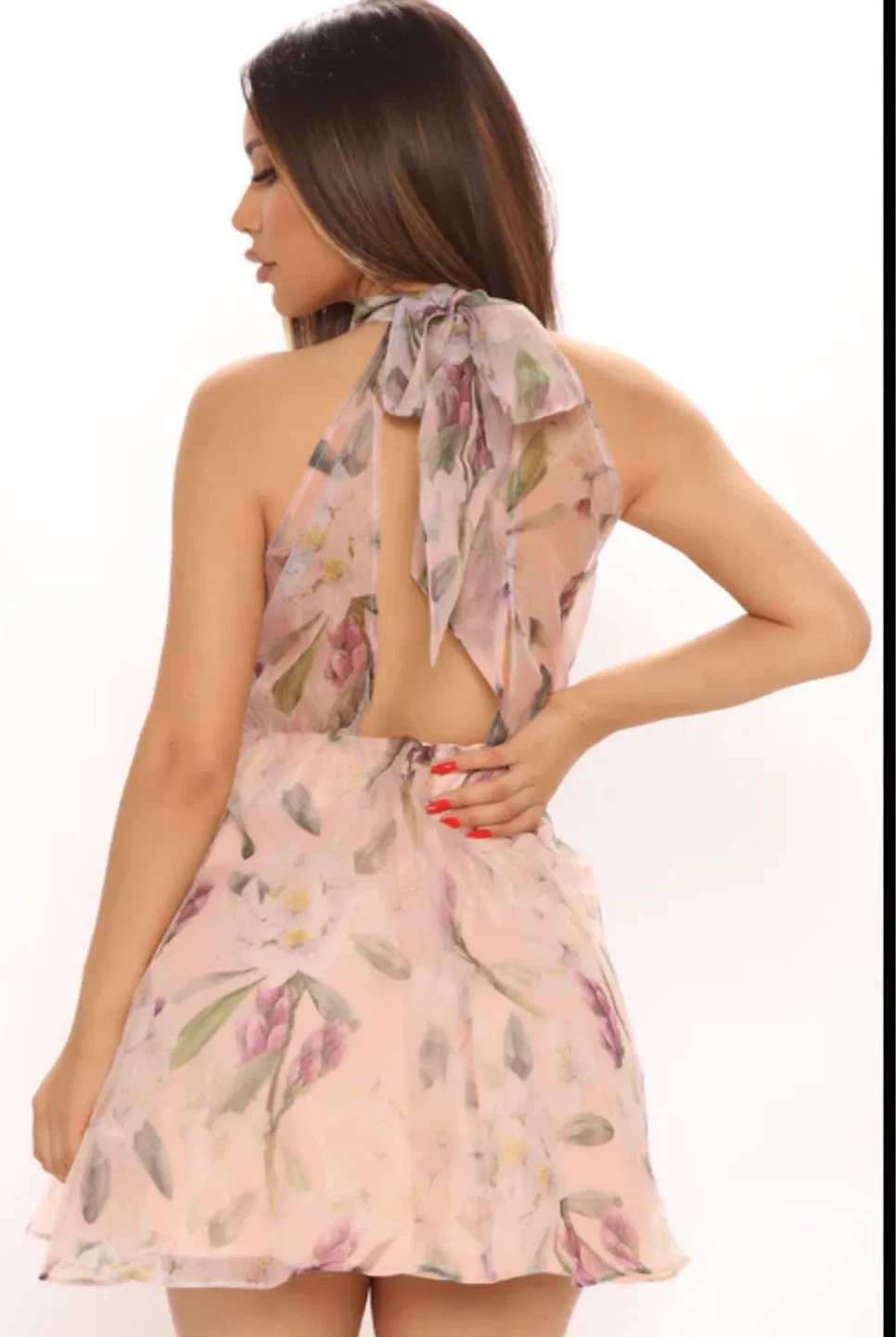 Pink Floral Halter Mini Dress - photo 2