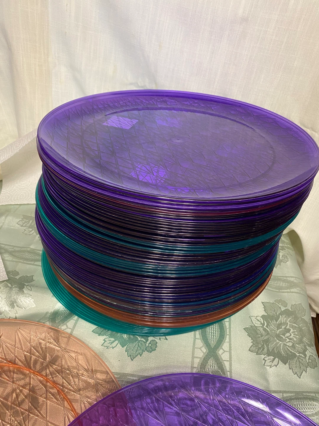 Set of 3 Round Plastic Platters - Orange, Purple, Teal - photo 3