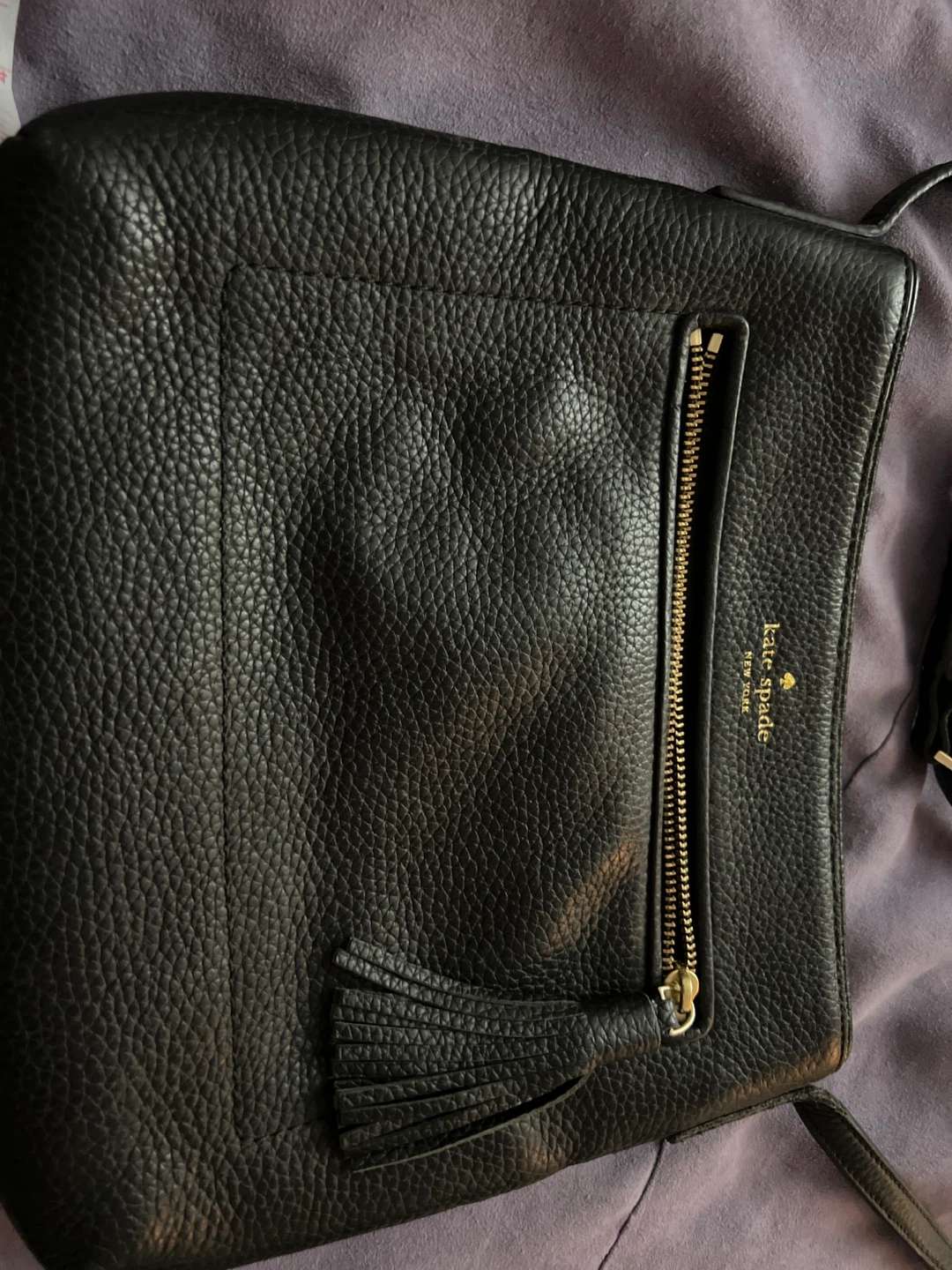 Kate Spade New York Black Leather Crossbody Bag with Tassel