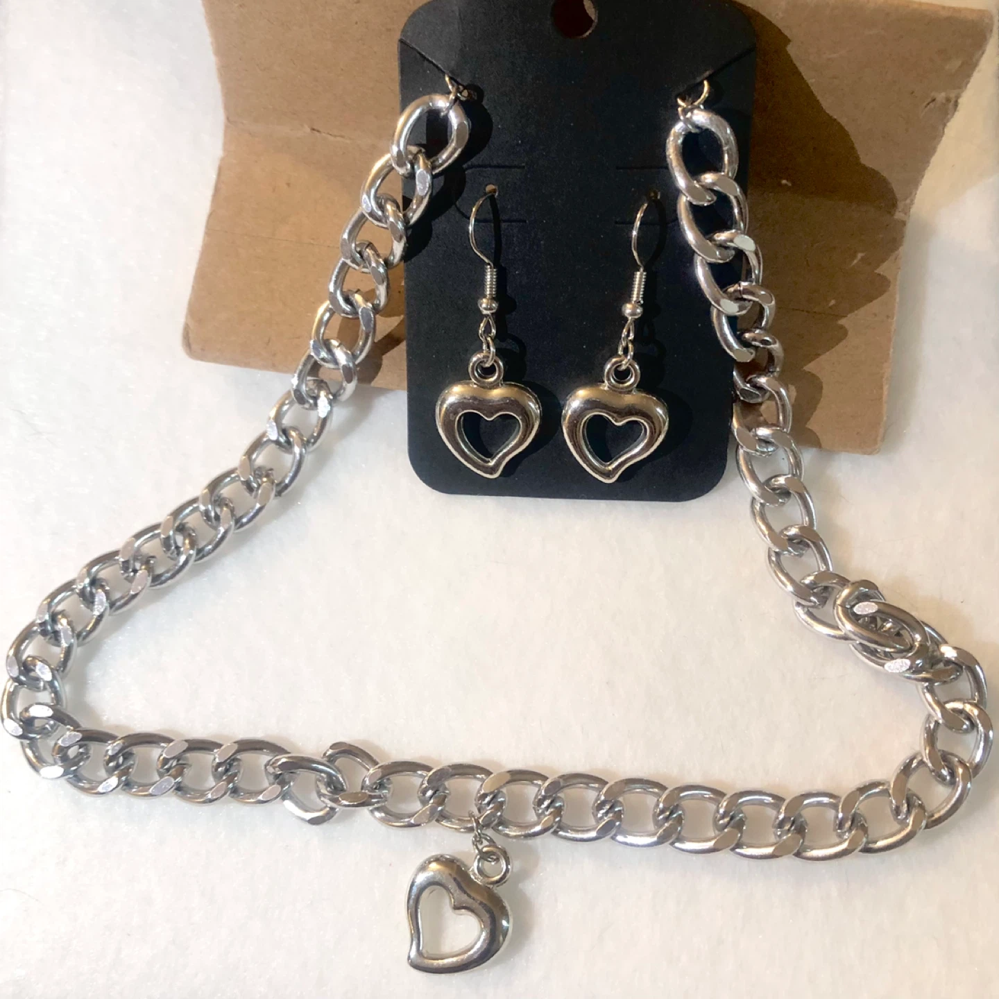 Silver Tone Heart Charm Necklace and Earring Set - photo 2