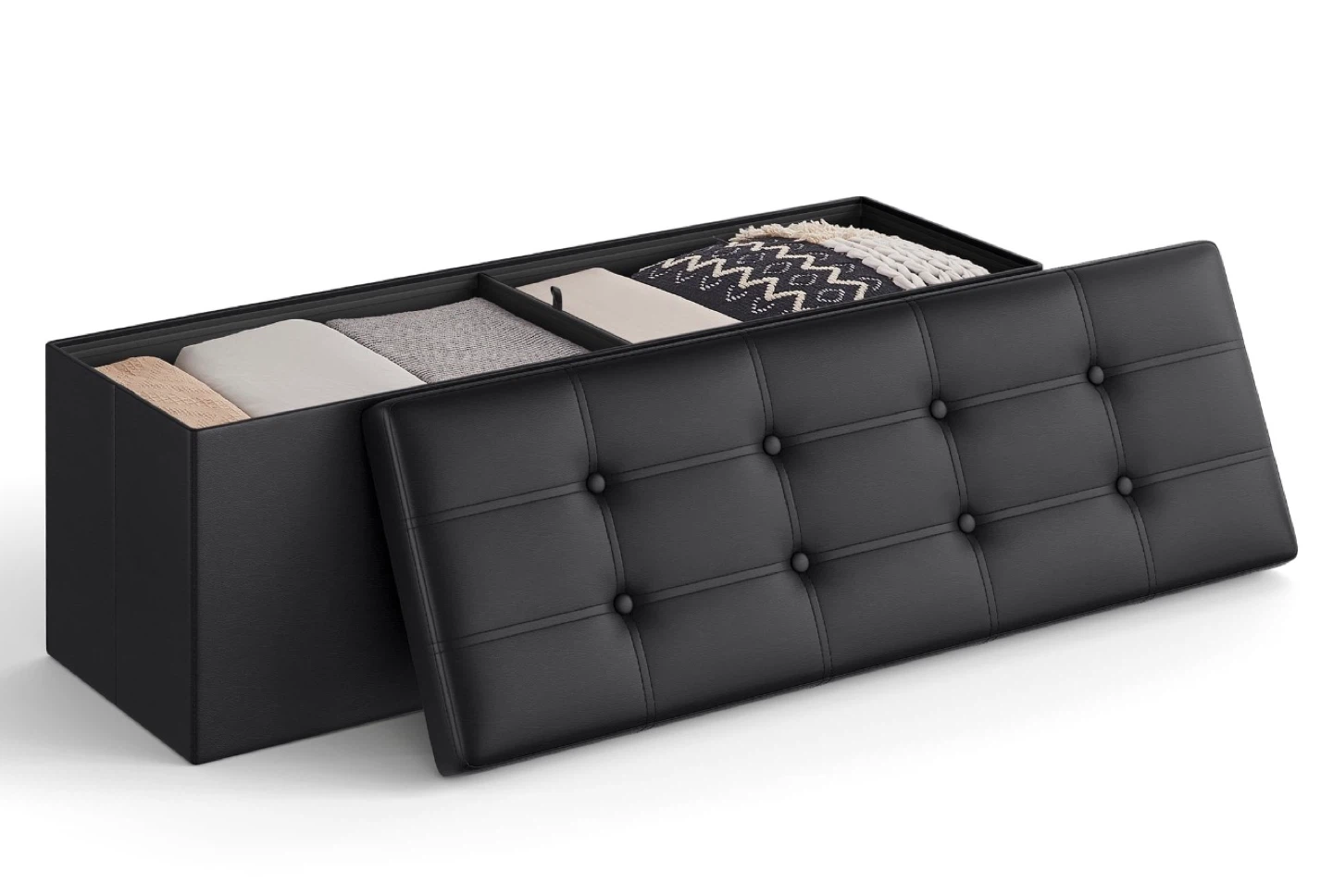 Black Faux Leather Tufted Storage Ottoman Bench - photo 2