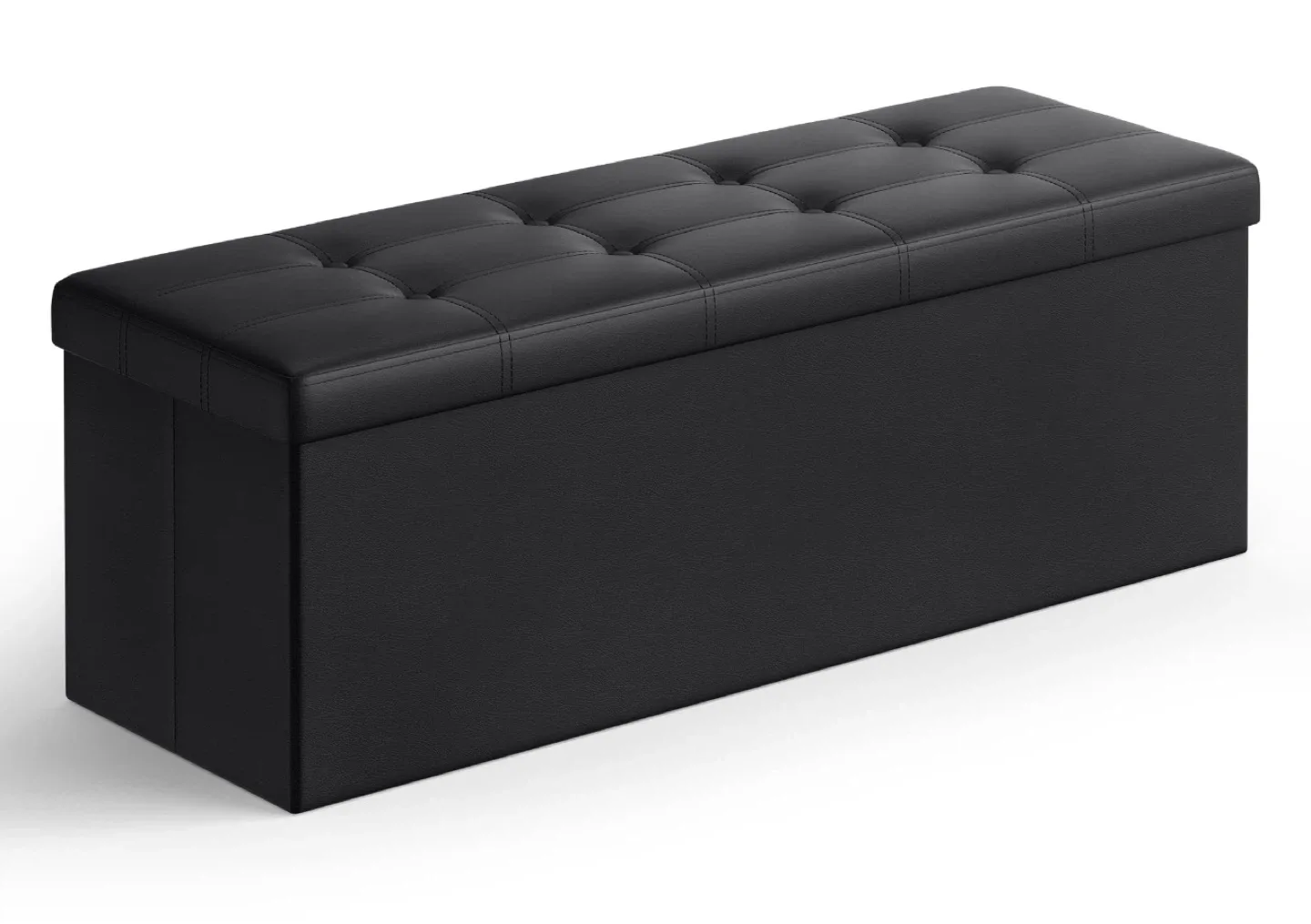 Black Faux Leather Tufted Storage Ottoman Bench
