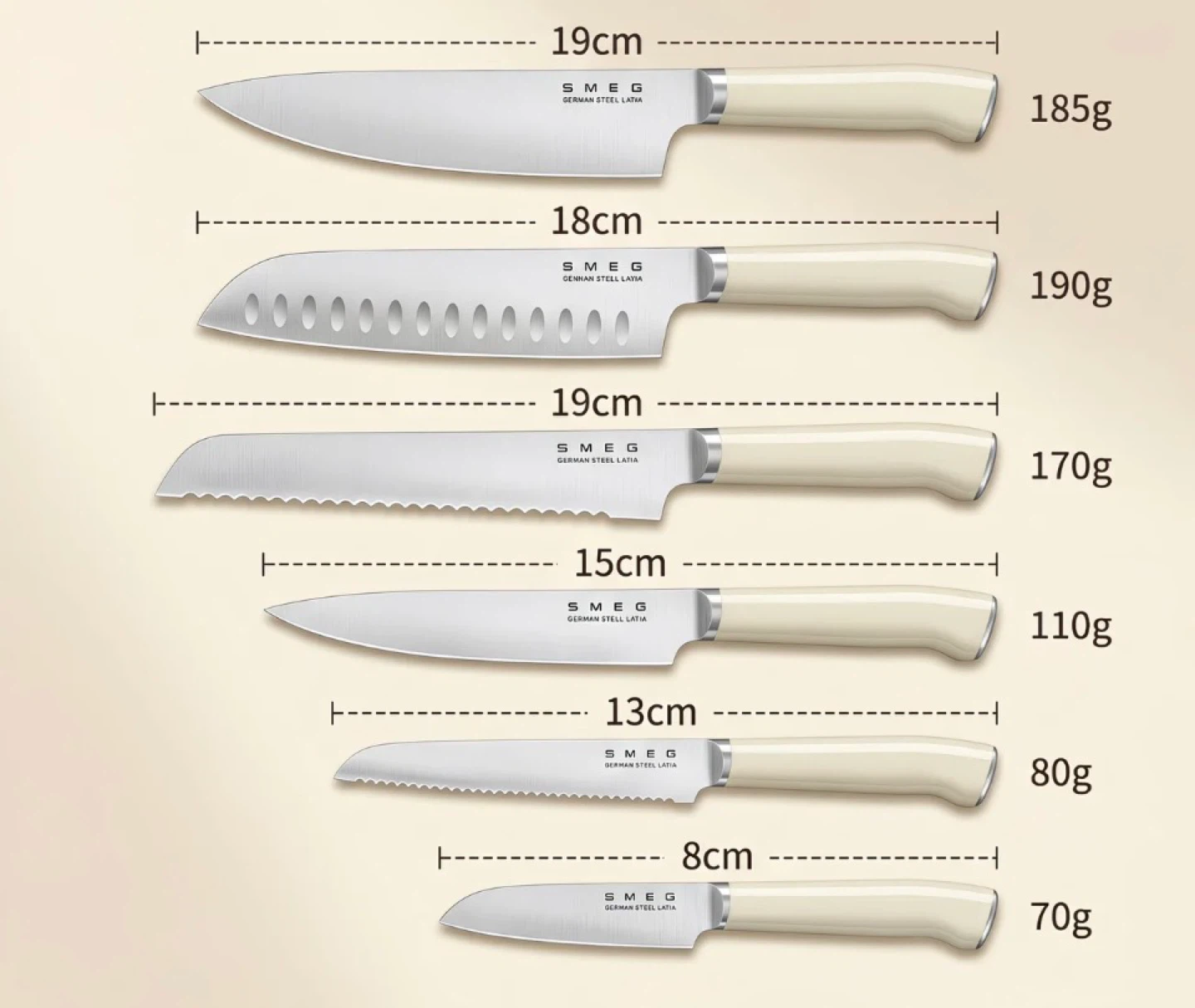 NWT SMEG Cream 4-Piece Knife Set with Block - photo 4