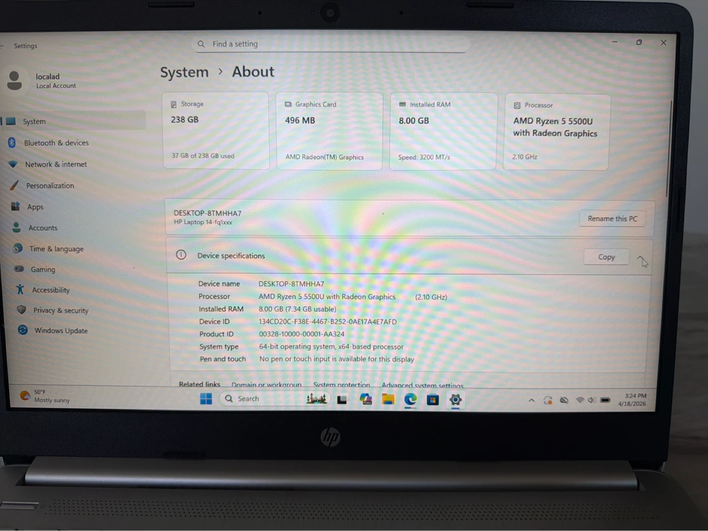 HP Laptop 14" AMD Ryzen 5 8GB RAM - photo 2
