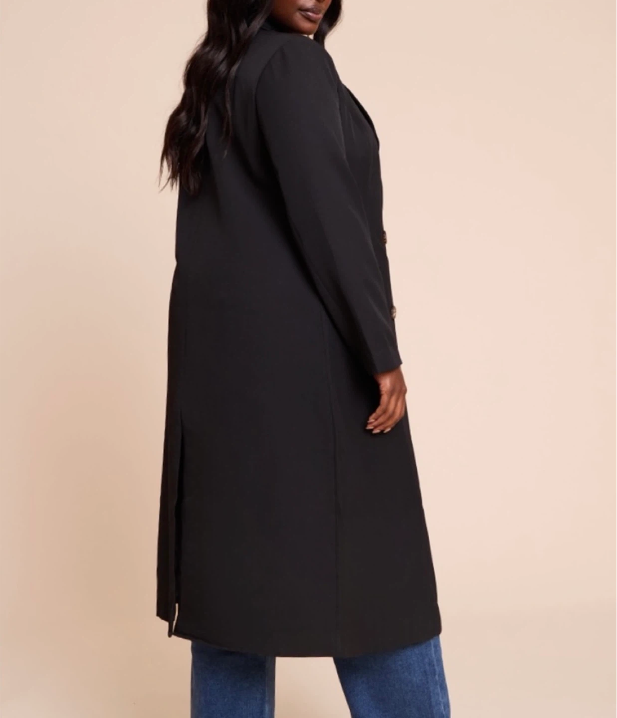 Black Double Breasted Longline Blazer Coat - photo 3