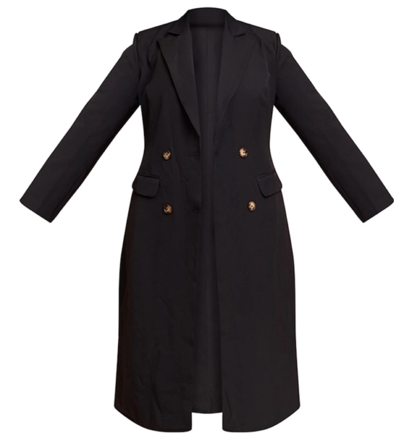 Black Double Breasted Longline Blazer Coat