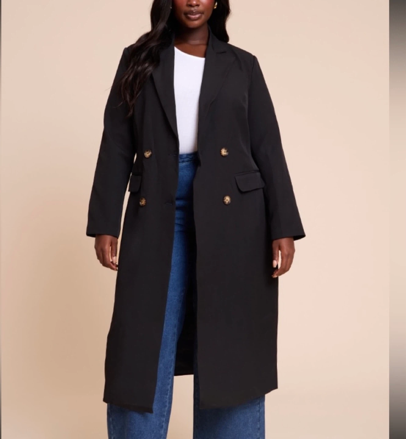 Black Double Breasted Longline Blazer Coat - photo 2