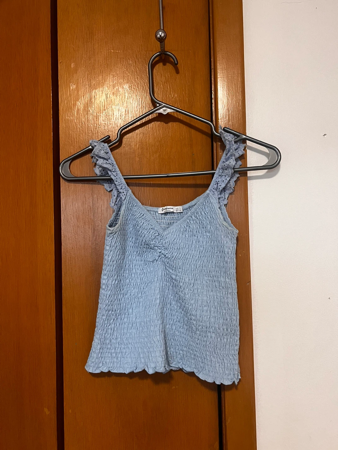 Stradivarius Smocked Tank Top - Light Blue