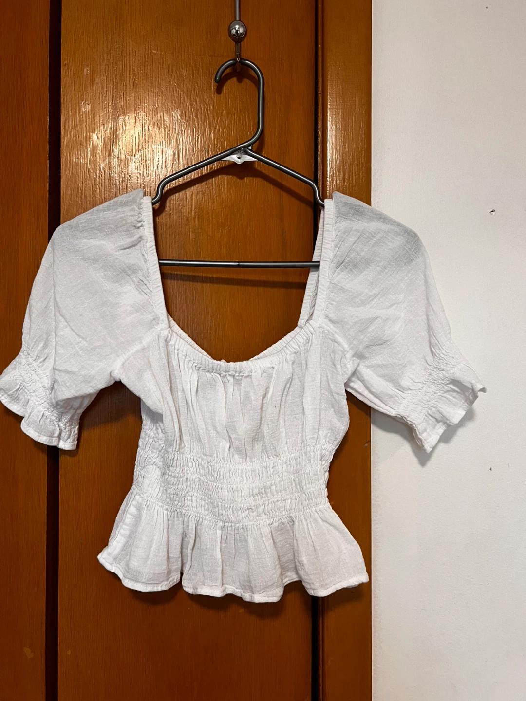 White Puff Sleeve Smocked Peplum Top - photo 2