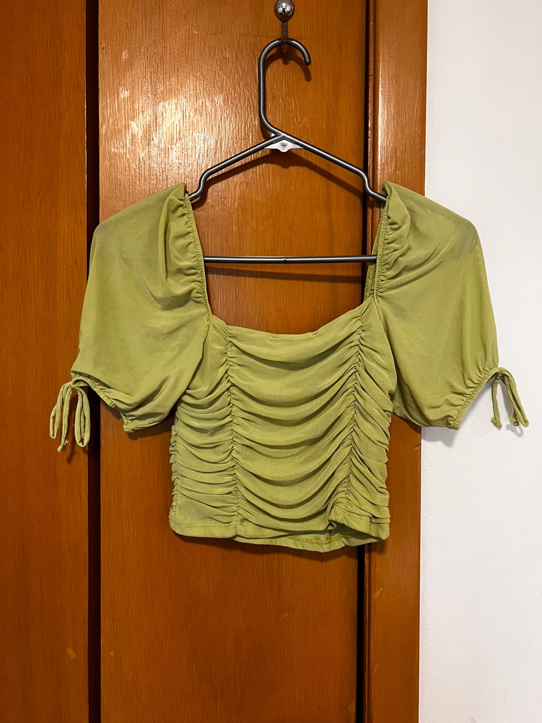 Forever 21 Green Ruched Square Neck Top